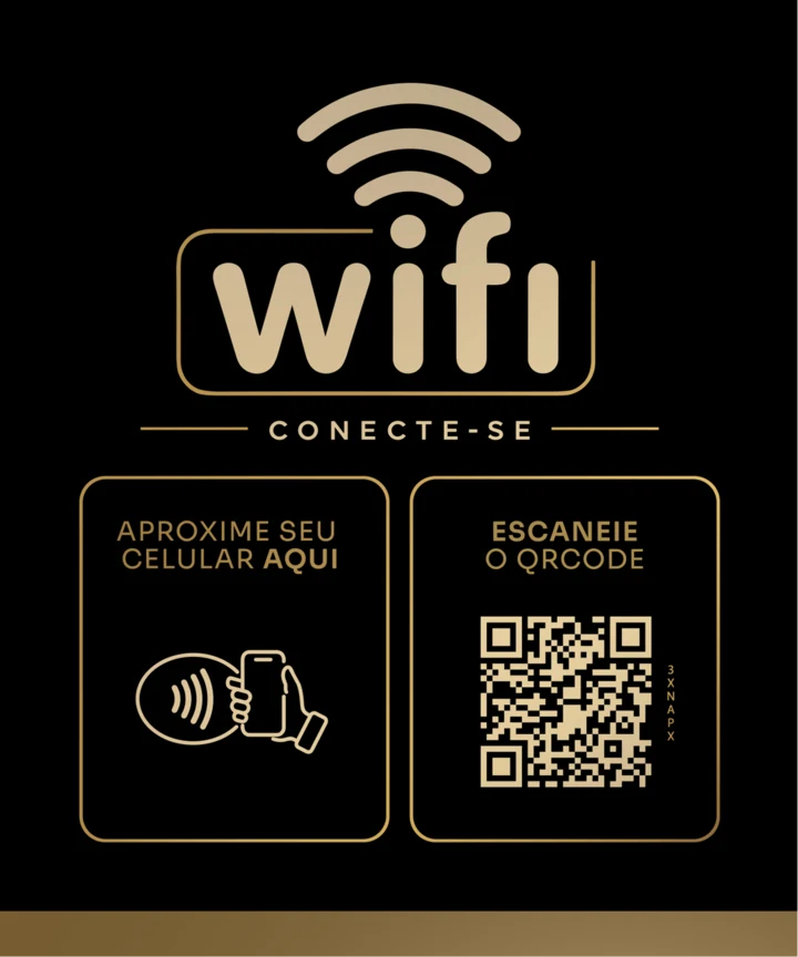 Placa Wi-Fi preta, com NFC e QR code